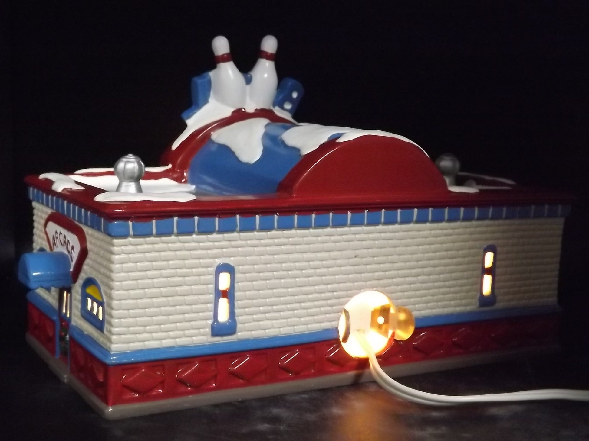 Vintage 1995 Snow Village Bowling Alley Figurine with Box