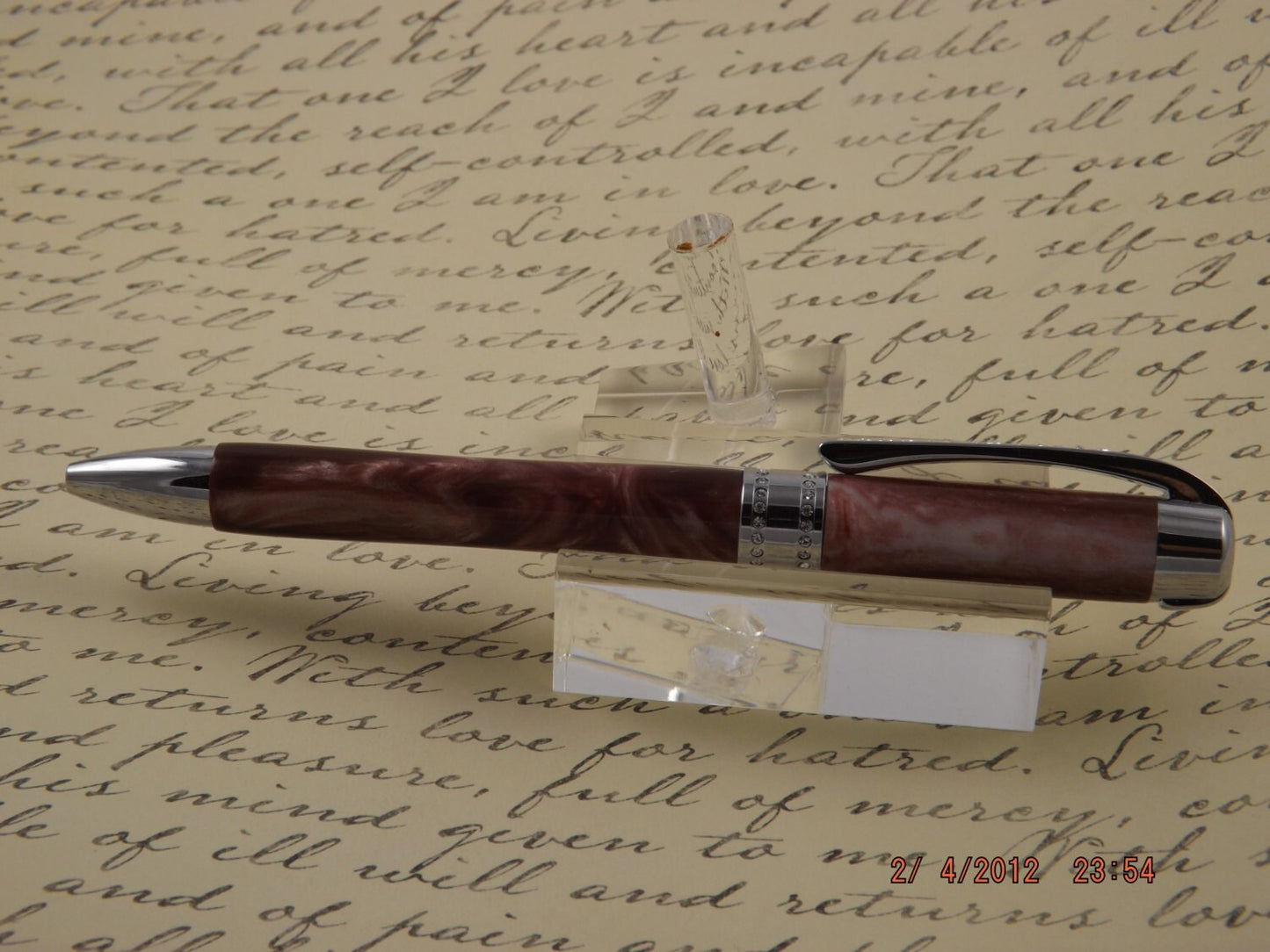Handmade Russet Brown Acrylic Twist Pen with Swarovski Crystals