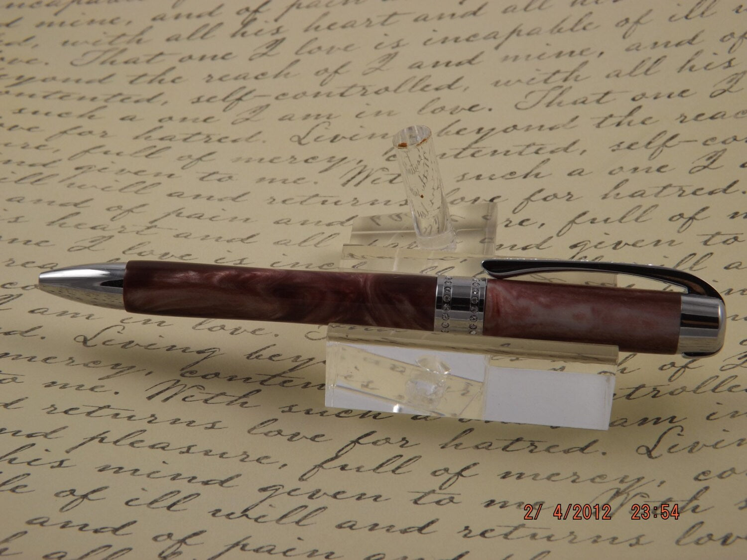 Handmade Russet Brown Acrylic Twist Pen with Swarovski Crystals