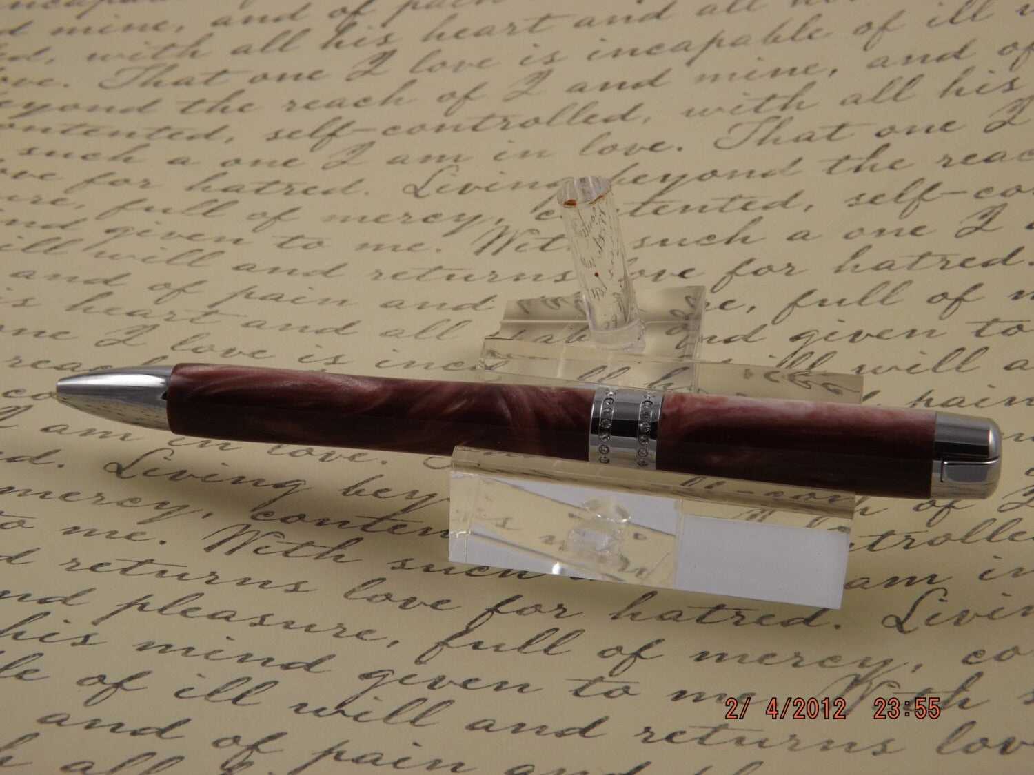 Handmade Russet Brown Acrylic Twist Pen with Swarovski Crystals