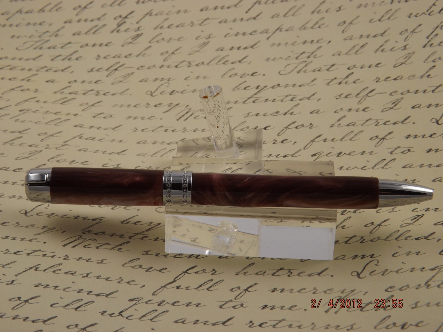 Handmade Russet Brown Acrylic Twist Pen with Swarovski Crystals