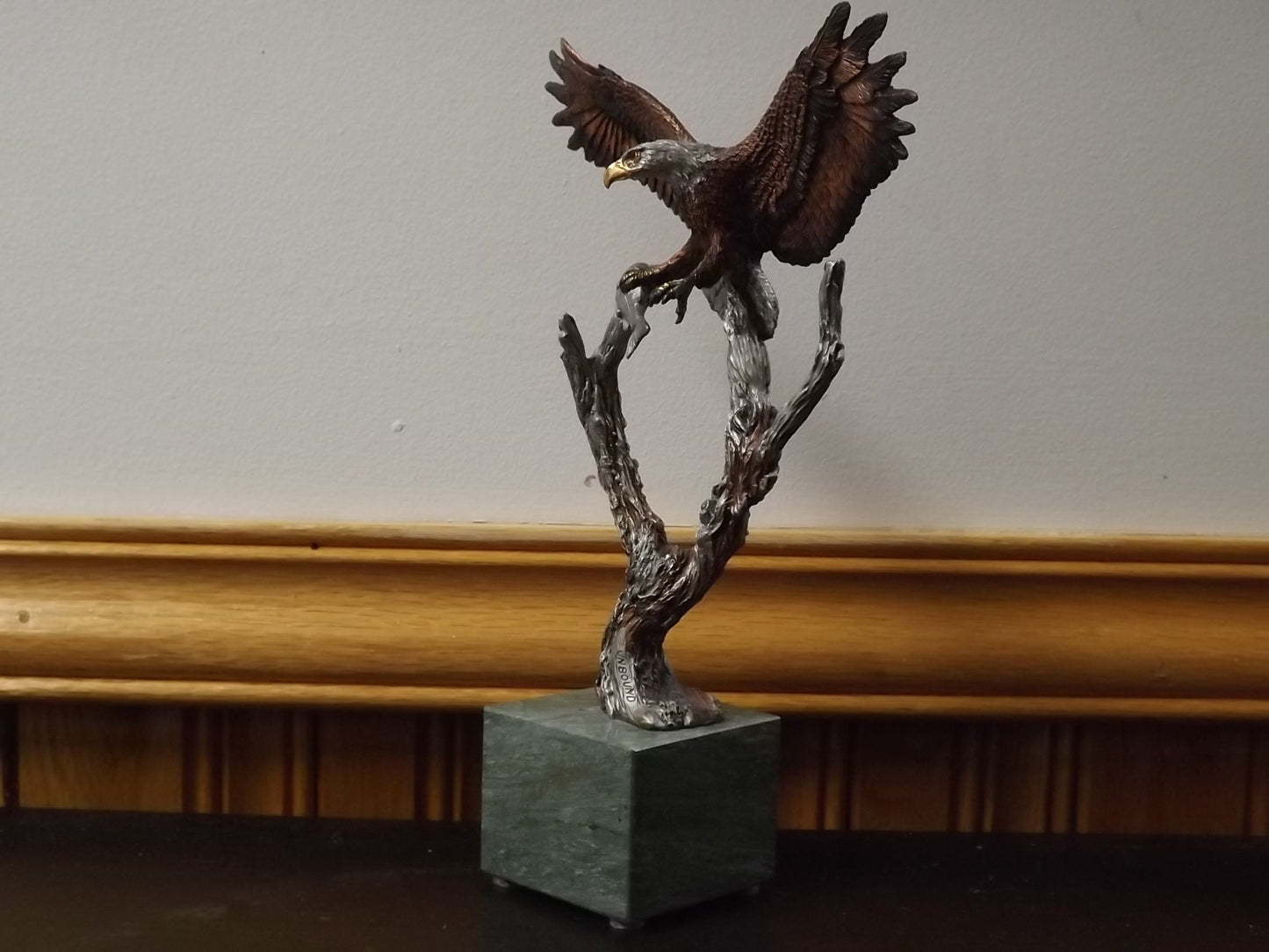 Vintage Kitty Cantrell Eagle Sculpture: Legends Mixed Media Art on Marble