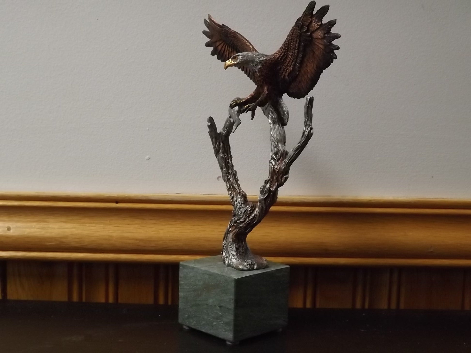 Vintage Kitty Cantrell Eagle Sculpture: Legends Mixed Media Art on Marble