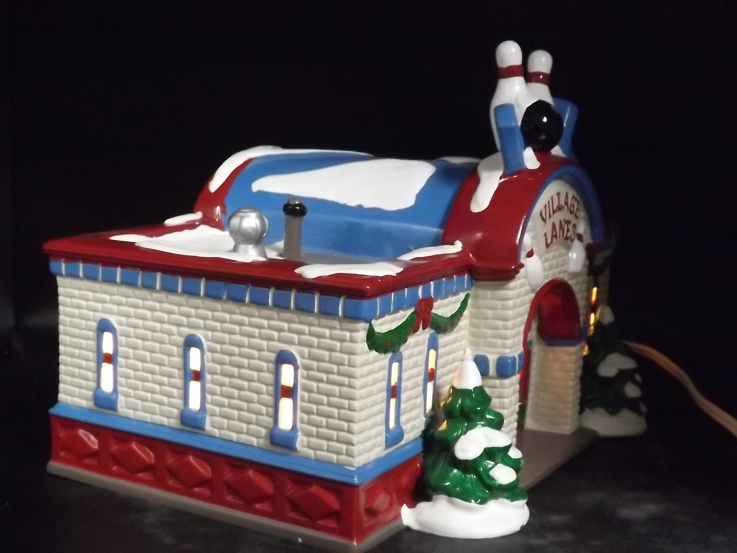 Vintage 1995 Snow Village Bowling Alley Figurine with Box