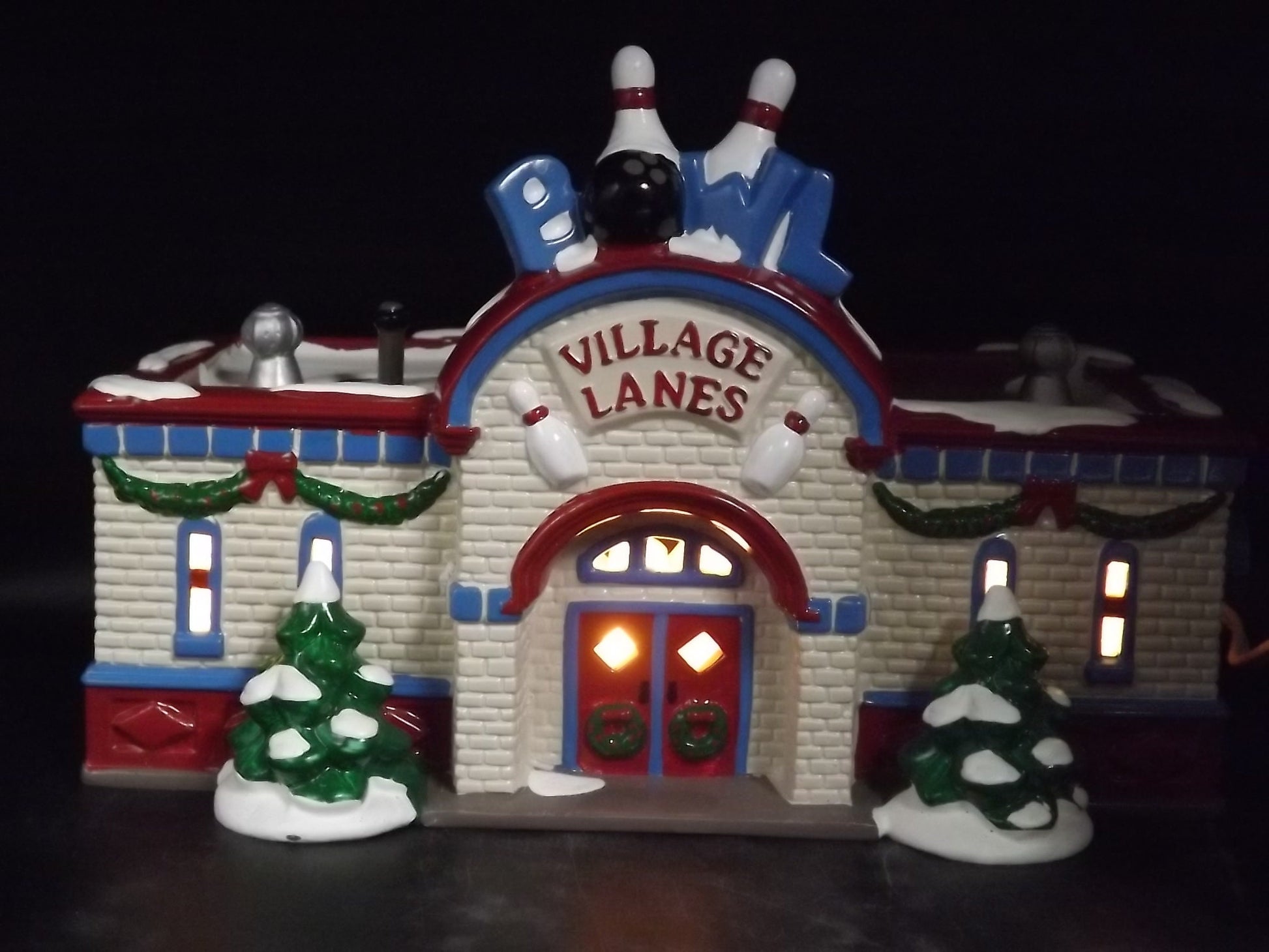 Vintage 1995 Snow Village Bowling Alley Figurine with Box