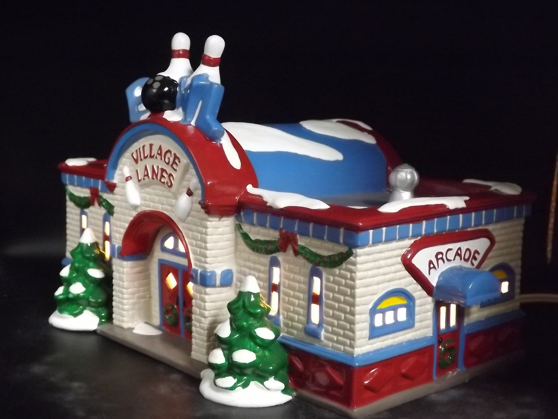 Vintage 1995 Snow Village Bowling Alley Figurine with Box