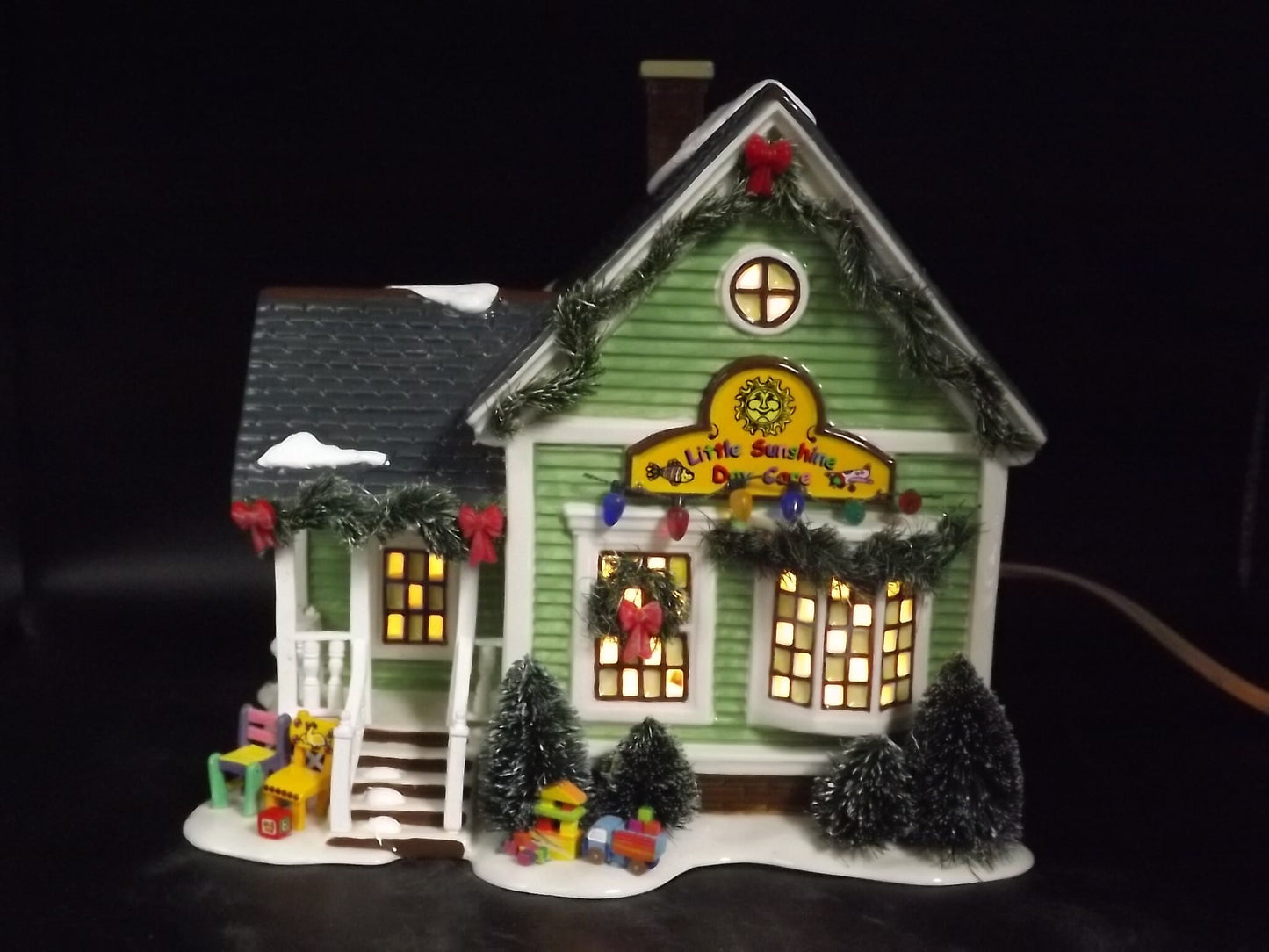 Vintage Snow Village: Little Sunshine Daycare, Illuminated Building with Box & COA