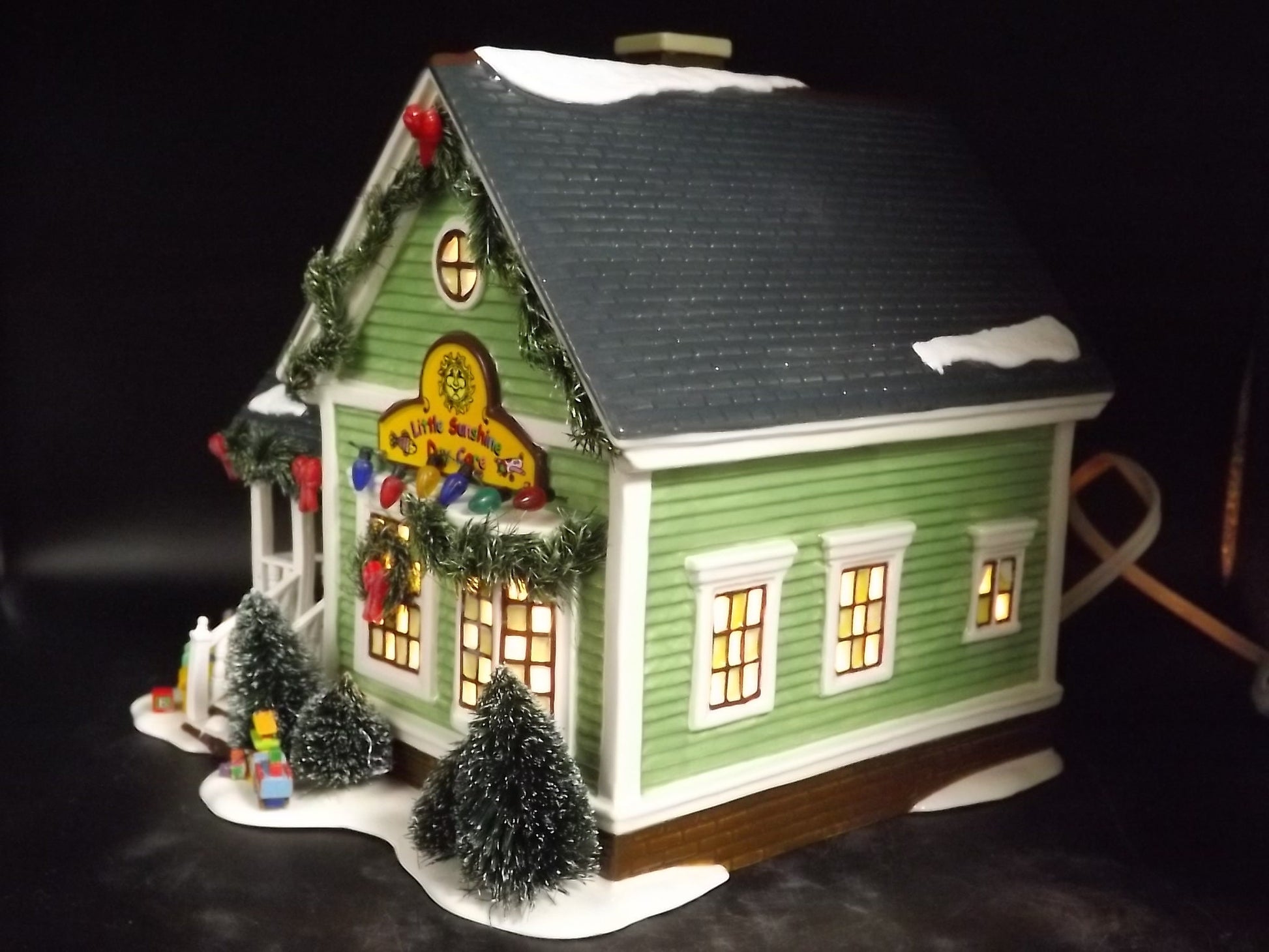 Vintage Snow Village: Little Sunshine Daycare, Illuminated Building with Box & COA