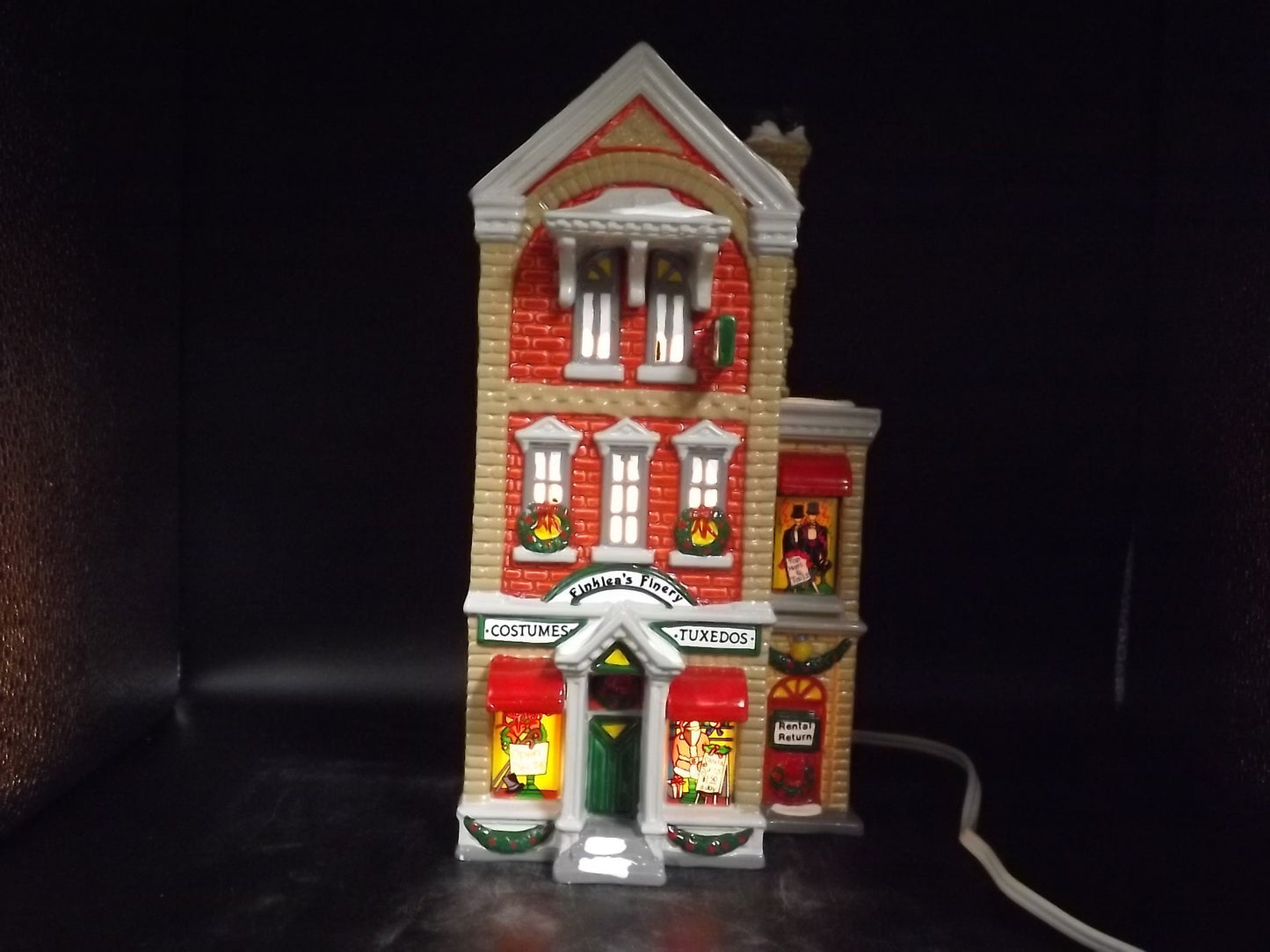 Vintage 1991 Snow Village "Finkley's Finery" Illuminated Building with Box & COA