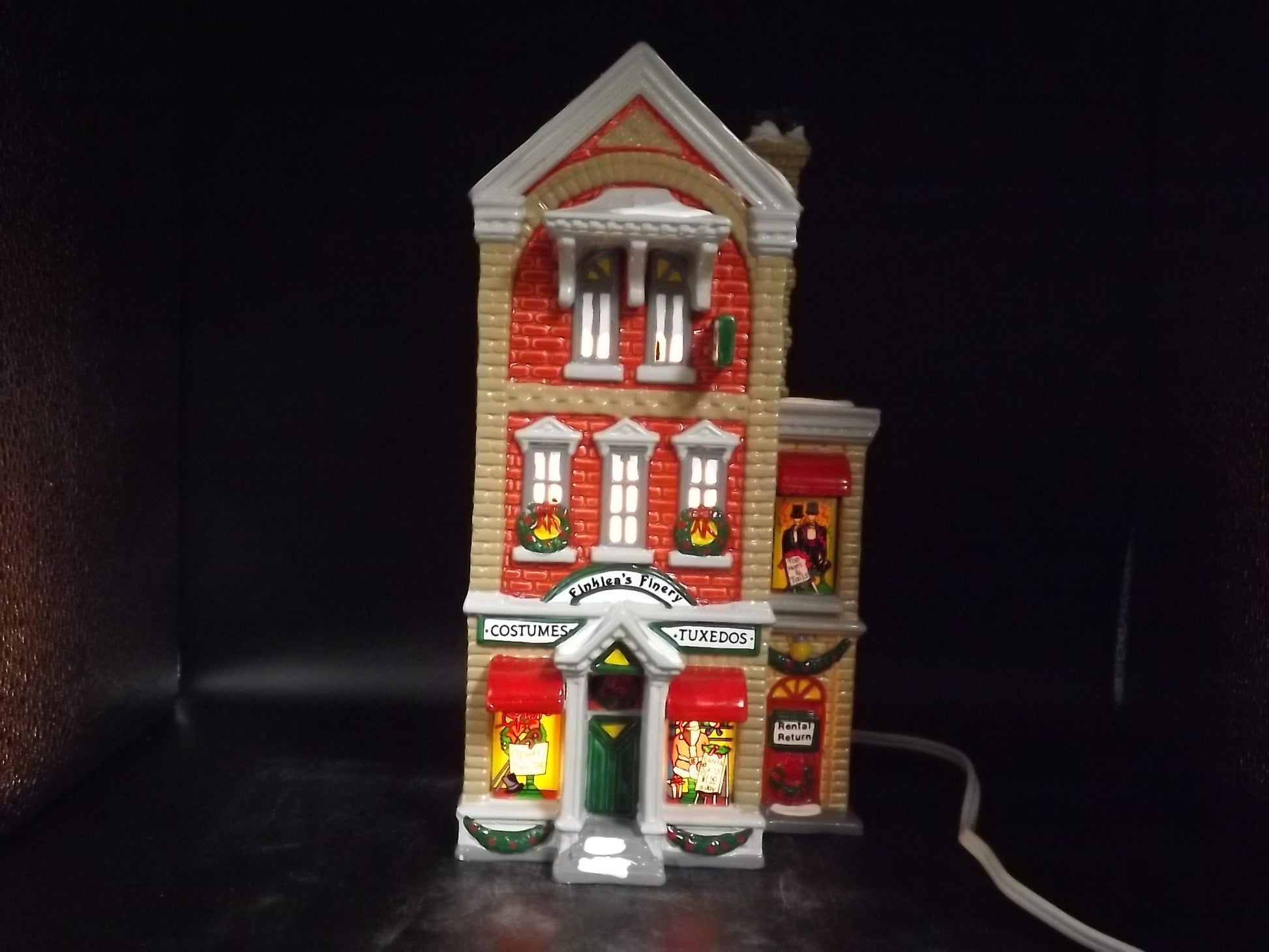 Vintage 1991 Snow Village "Finkley's Finery" Illuminated Building with Box & COA