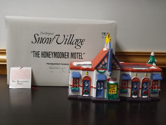 Vintage 1991 Snow Village "The Honeymooner Motel" Illuminated Figurine with Box & COA