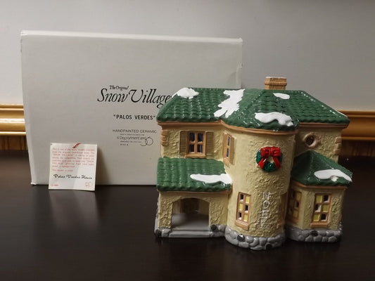 Vintage 1988 Snow Village "Palos Verdes" Illuminated House Figurine (With Box & COA)