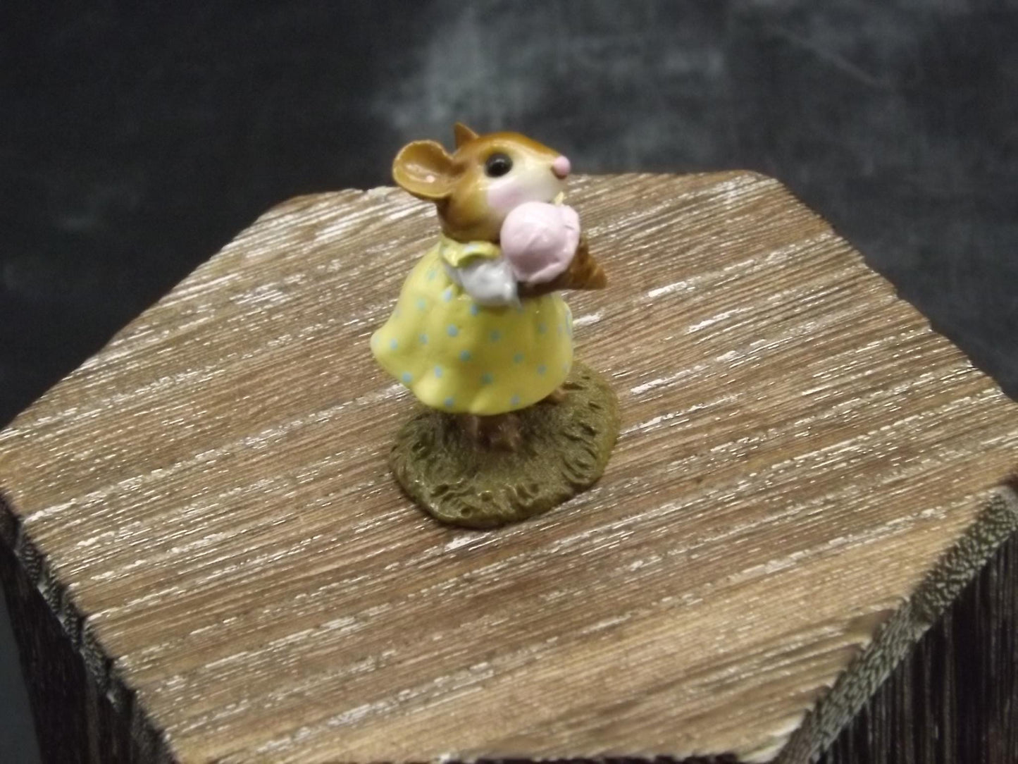 Vintage Wee Forest Folk Mouse Figurine: "Yummy" Strawberry Ice Cream
