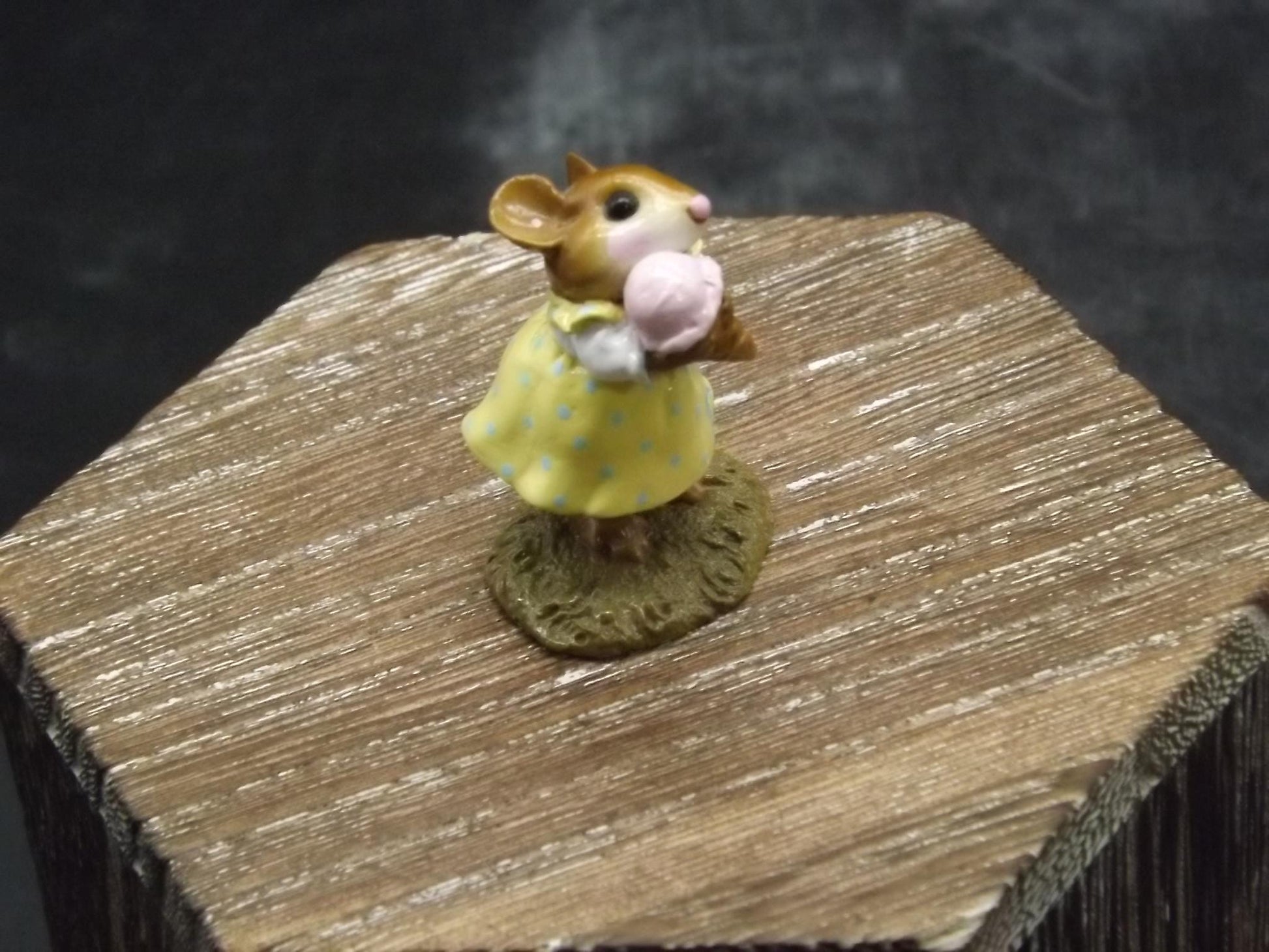Vintage Wee Forest Folk Mouse Figurine: "Yummy" Strawberry Ice Cream