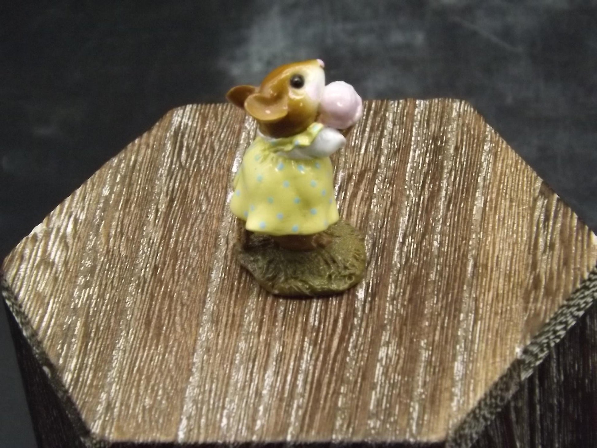 Vintage Wee Forest Folk Mouse Figurine: "Yummy" Strawberry Ice Cream