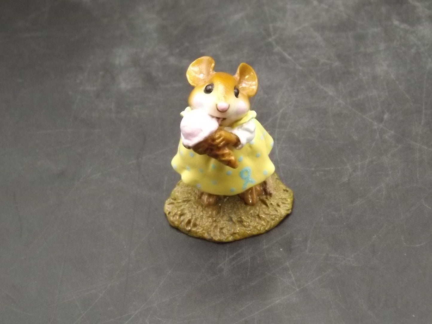 Vintage Wee Forest Folk Mouse Figurine: "Yummy" Strawberry Ice Cream