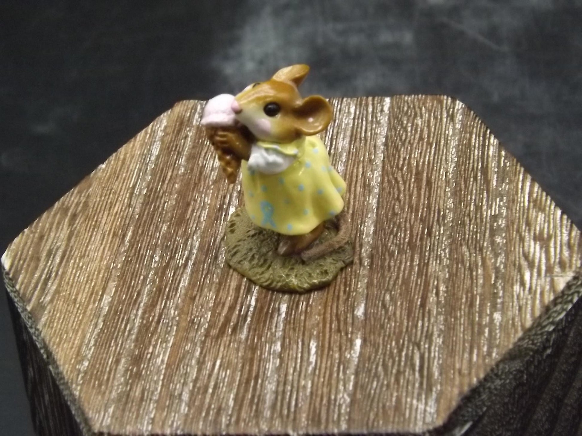 Vintage Wee Forest Folk Mouse Figurine: "Yummy" Strawberry Ice Cream