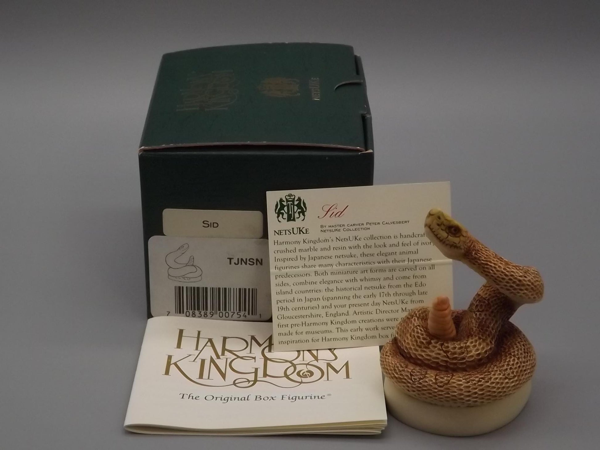 Vintage 2000 Harmony Kingdom "Sid" Rattlesnake Netsuke Figure Excellent condition with original box and COA.
