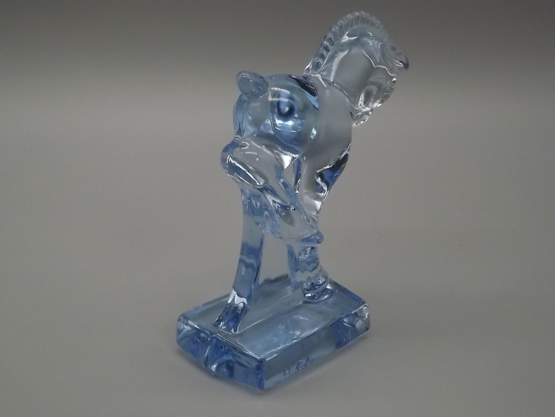 Vintage Heisey Longaberger Blue Glass Bucking Horse Figurine