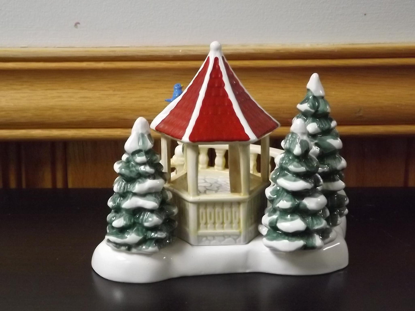Vintage 1989 Snow Village Gazebo with Skaters: Seasonal Display with Box & COA