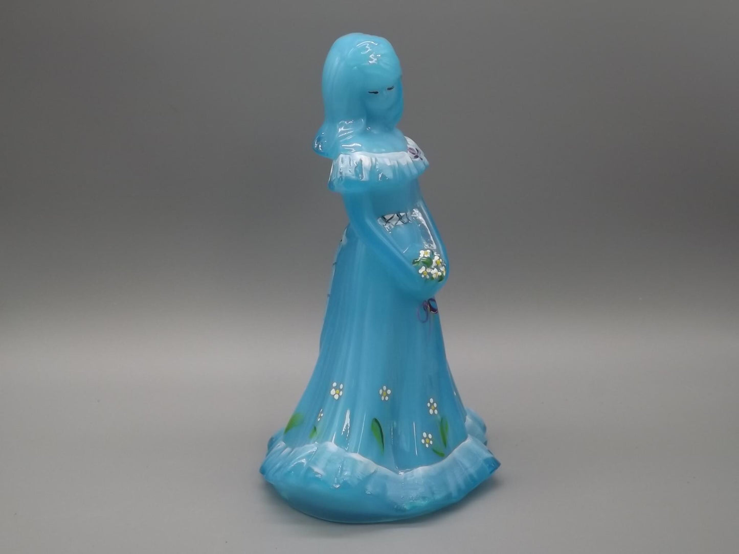 Vintage Fenton Bridesmaid Figurine: Hand-Painted Sky Blue Glass