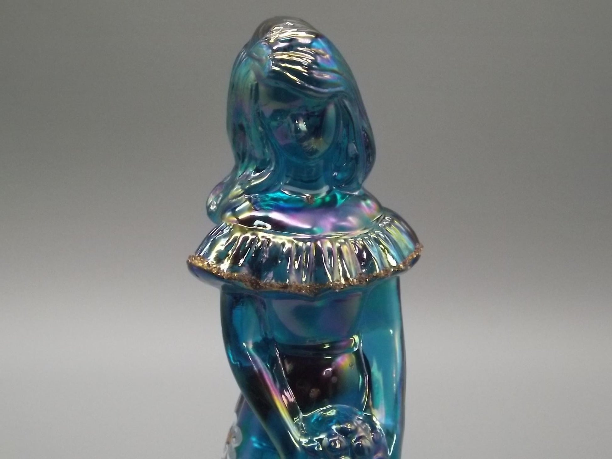 Vintage Fenton Bridesmaid Figurine: Iridescent Blue Glass, Hand-Painted