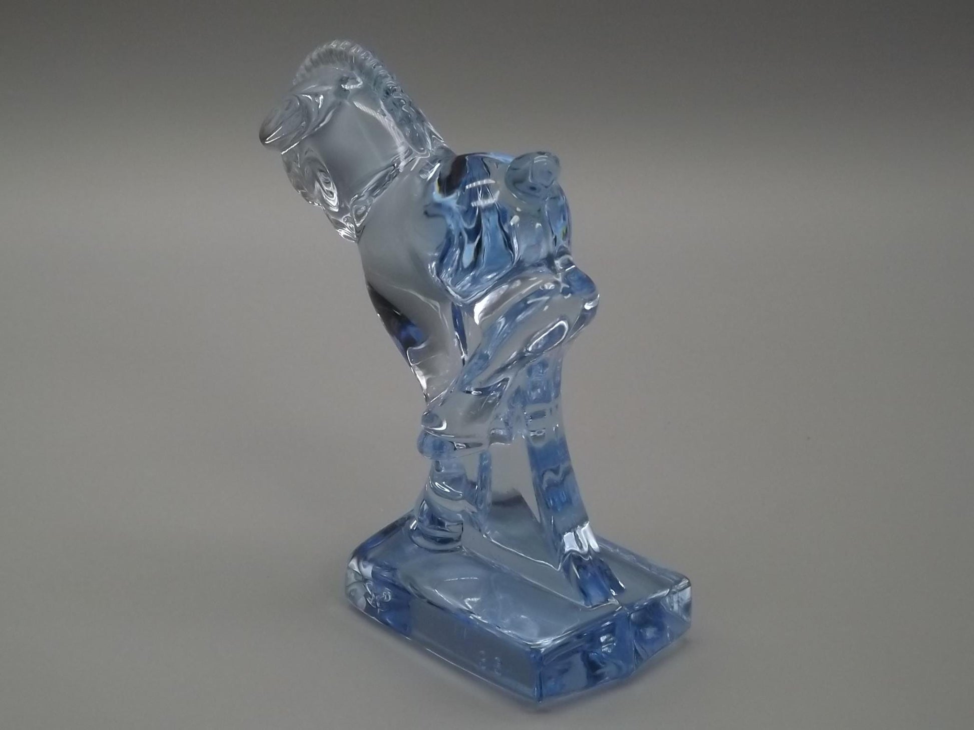 Vintage Heisey Longaberger Blue Glass Bucking Horse Figurine