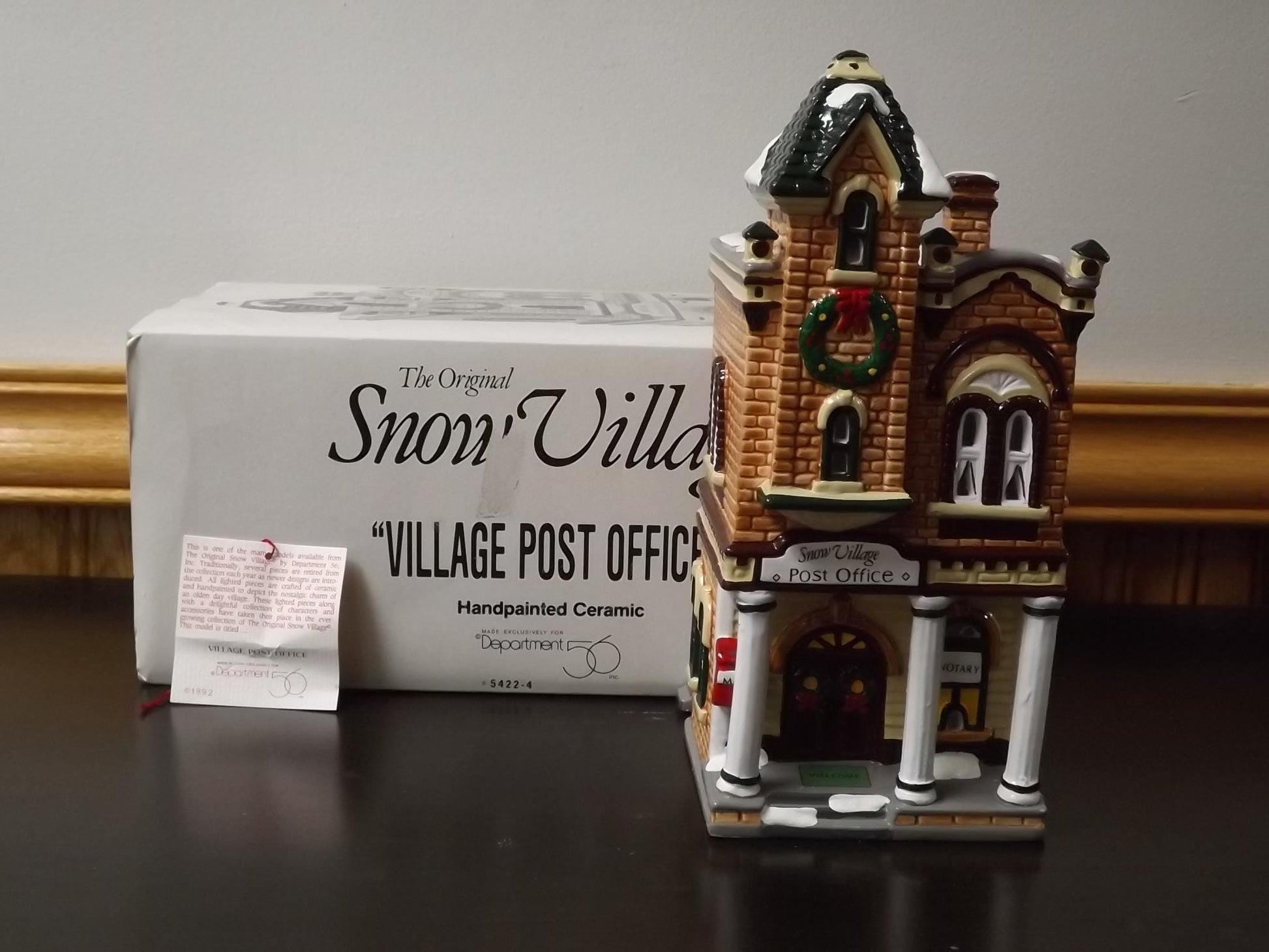 Vintage 1992 Snow Village Post Office Figurine: Holiday Village Scene (With Box & COA)