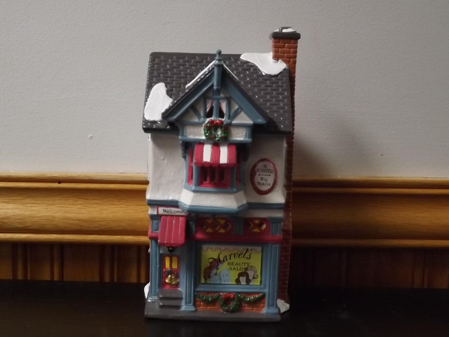 Vintage 1994 Snow Village "Marvel's Beauty Salon" Illuminated Figurine (With Box & COA)