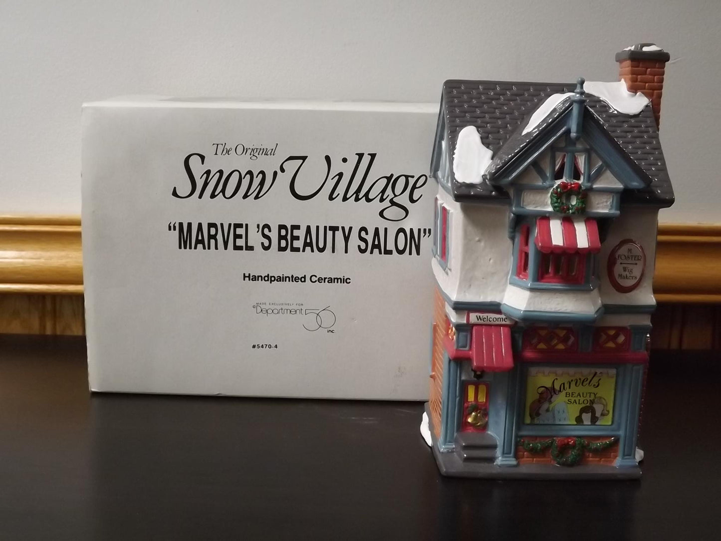 Vintage 1994 Snow Village "Marvel's Beauty Salon" Illuminated Figurine (With Box & COA)