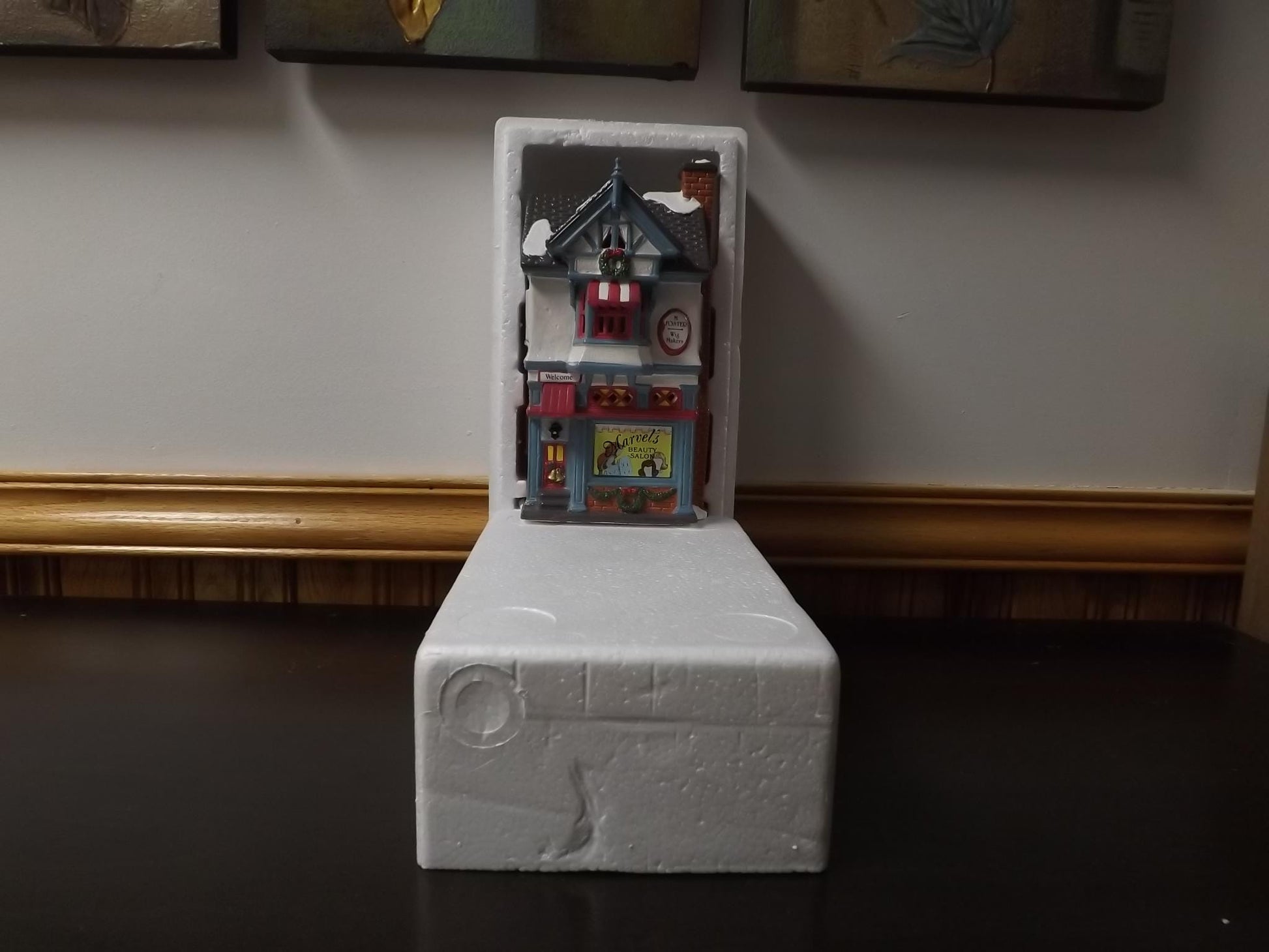 Vintage 1994 Snow Village "Marvel's Beauty Salon" Illuminated Figurine (With Box & COA)