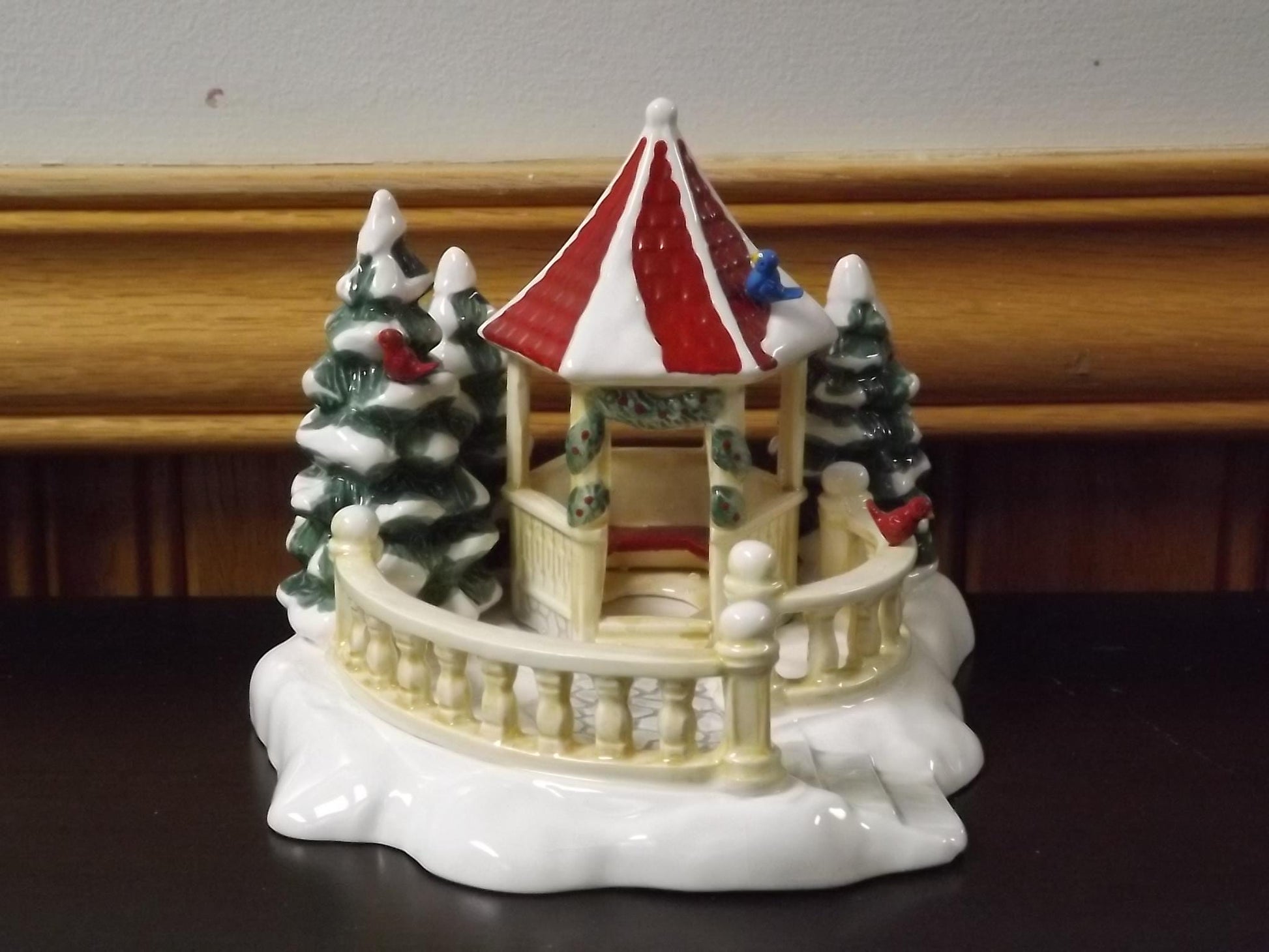 Vintage 1989 Snow Village Gazebo with Skaters: Seasonal Display with Box & COA