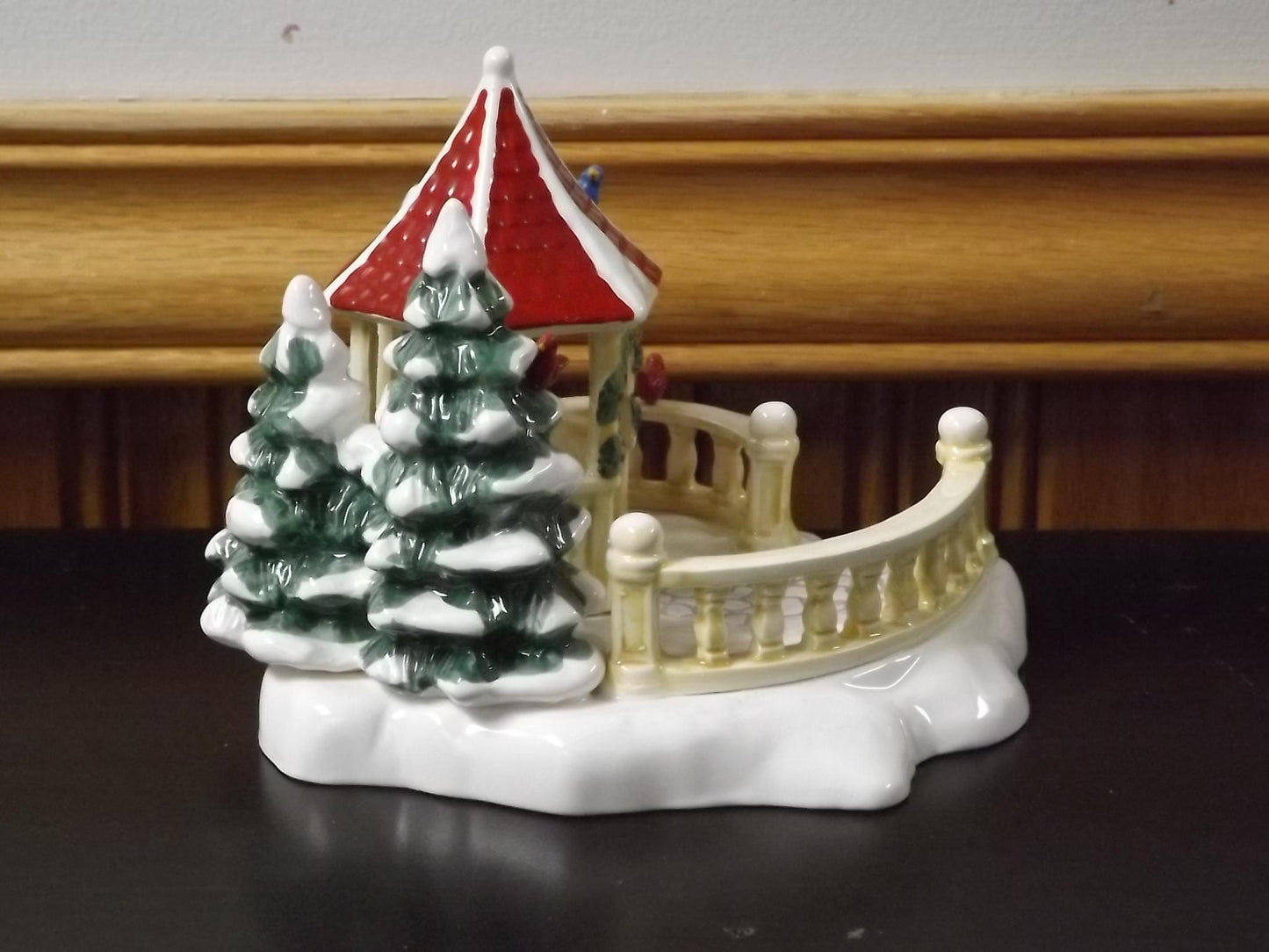 Vintage 1989 Snow Village Gazebo with Skaters: Seasonal Display with Box & COA