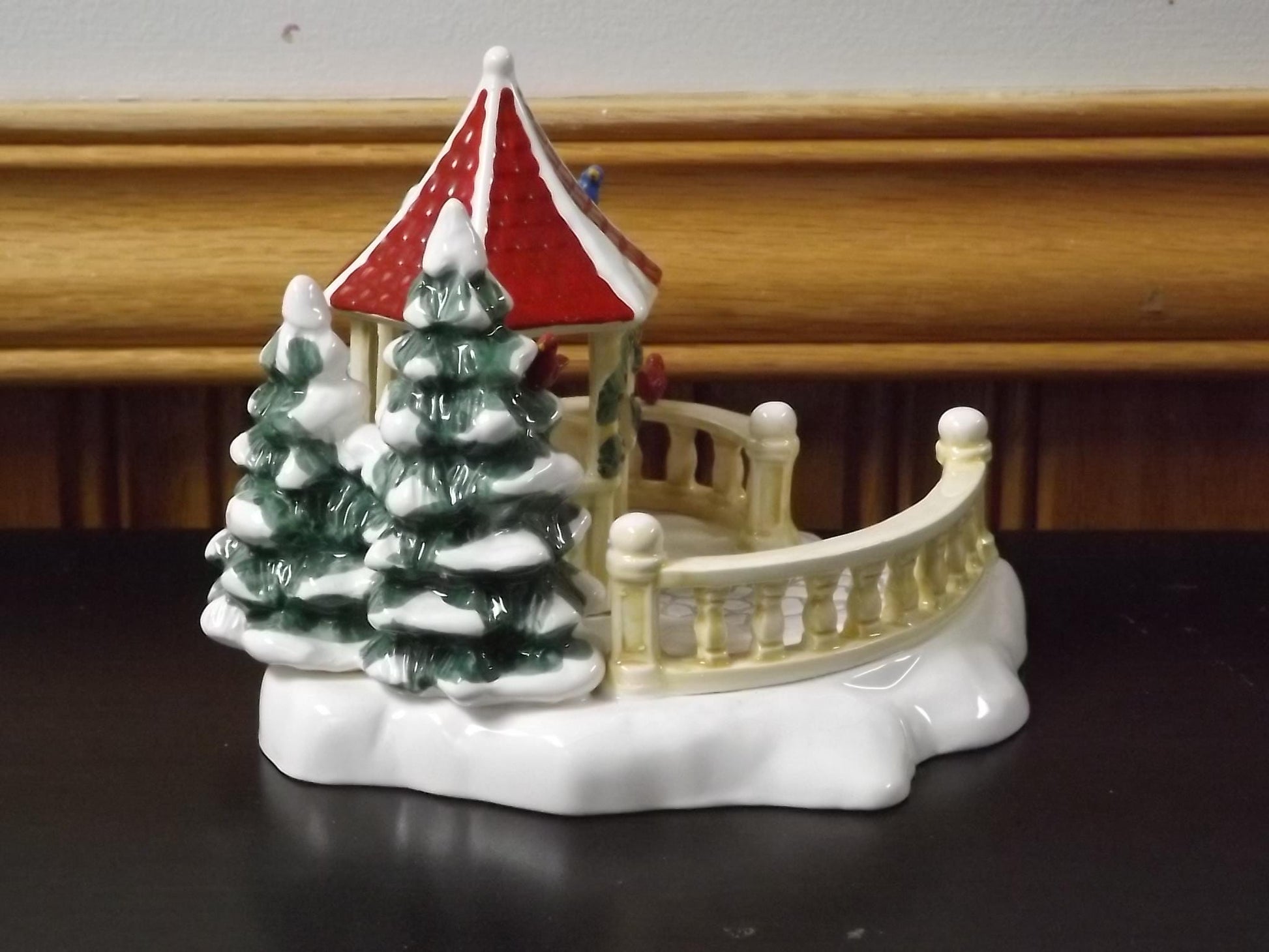 Vintage 1989 Snow Village Gazebo with Skaters: Seasonal Display with Box & COA