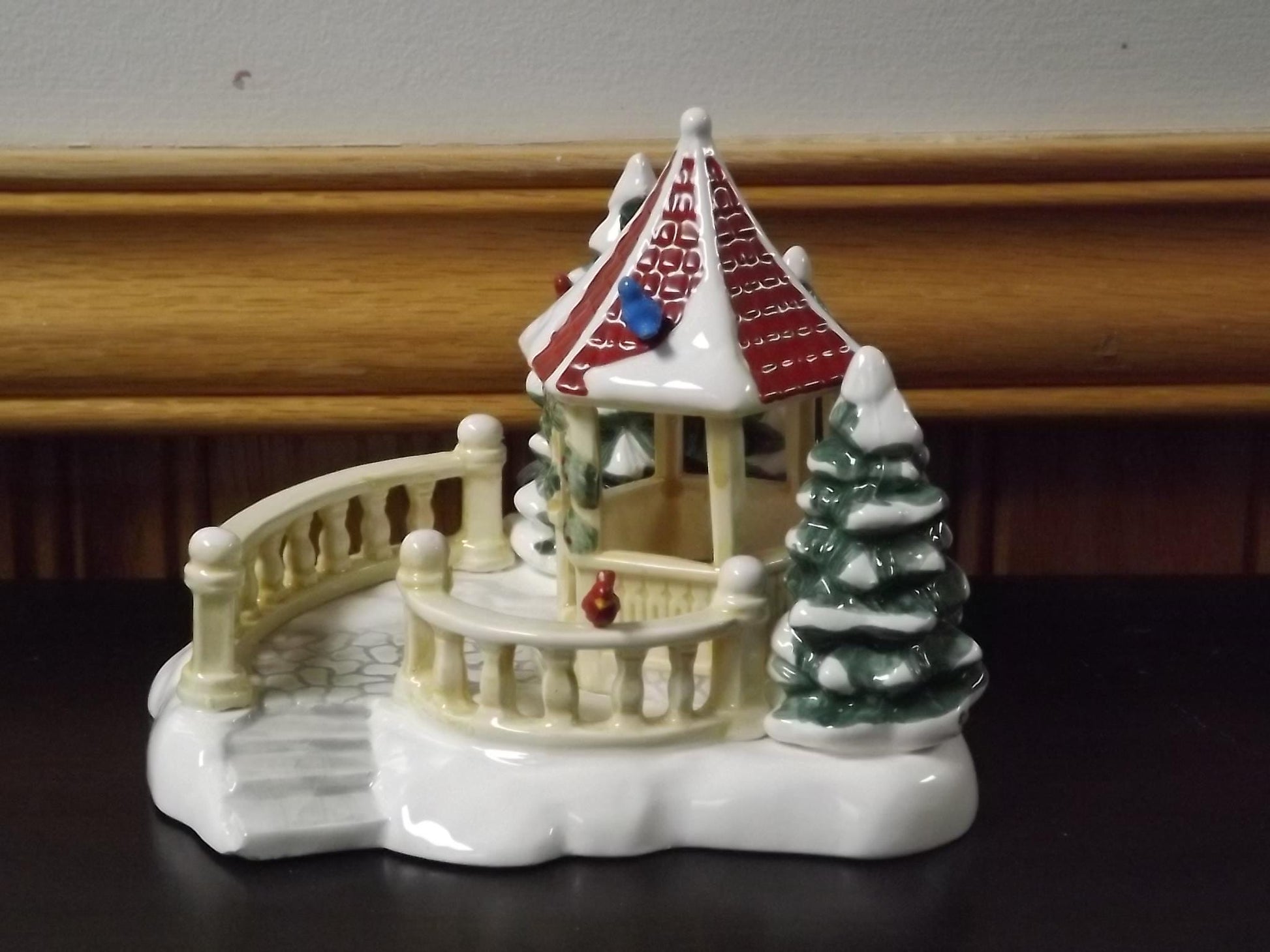 Vintage 1989 Snow Village Gazebo with Skaters: Seasonal Display with Box & COA