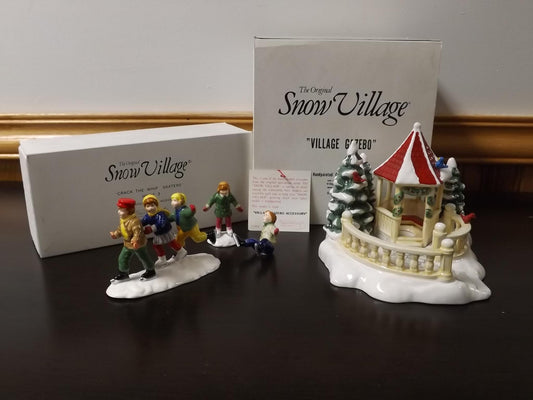 Vintage 1989 Snow Village Gazebo with Skaters: Seasonal Display with Box & COA