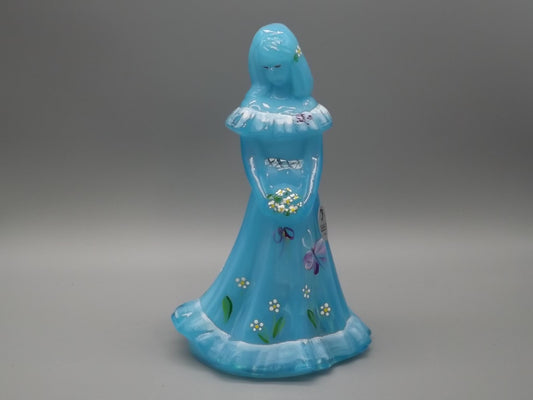 Vintage Fenton Bridesmaid Figurine: Hand-Painted Sky Blue Glass