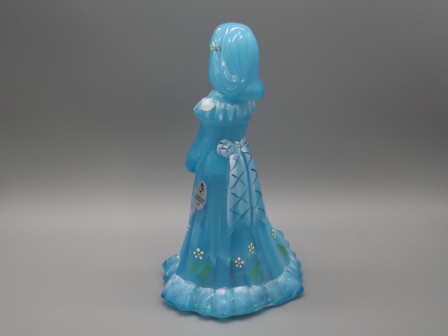 Vintage Fenton Bridesmaid Figurine: Hand-Painted Sky Blue Glass