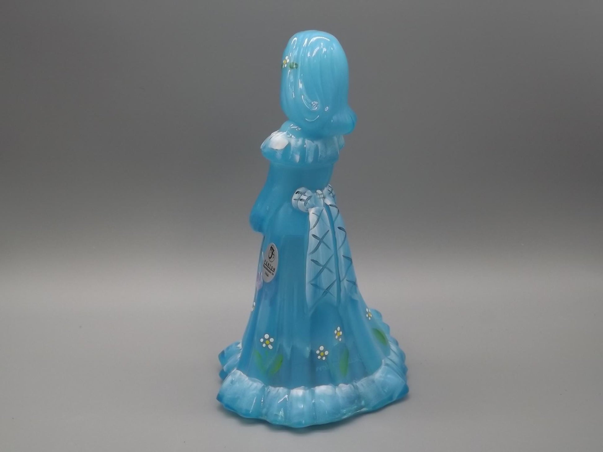 Vintage Fenton Bridesmaid Figurine: Hand-Painted Sky Blue Glass