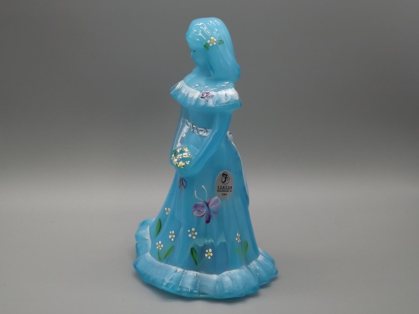 Vintage Fenton Bridesmaid Figurine: Hand-Painted Sky Blue Glass