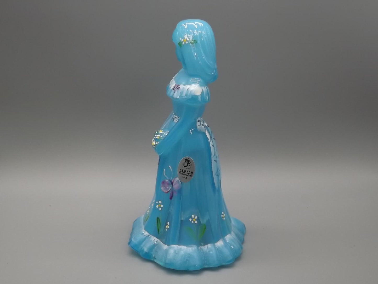 Vintage Fenton Bridesmaid Figurine: Hand-Painted Sky Blue Glass