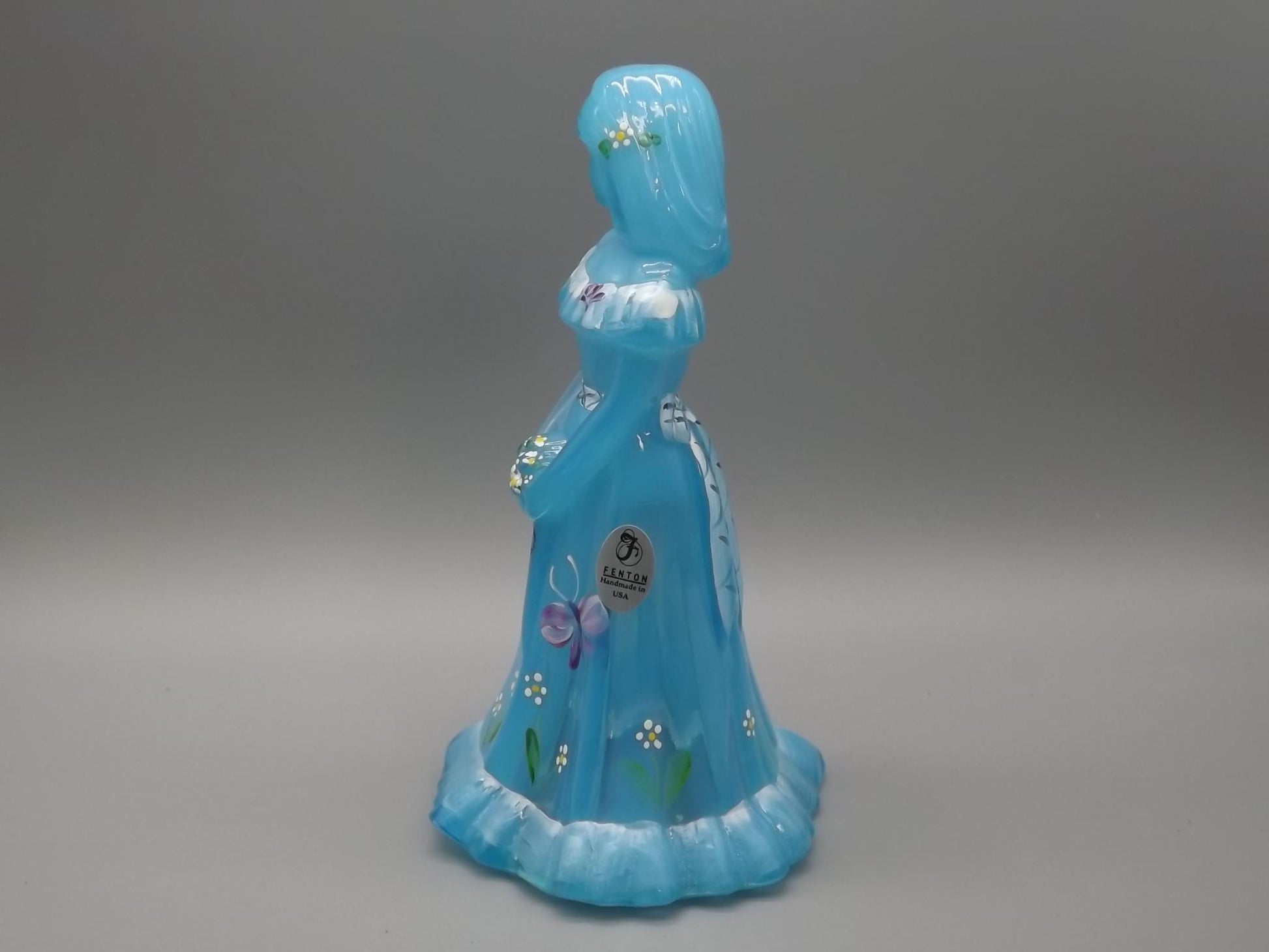 Vintage Fenton Bridesmaid Figurine: Hand-Painted Sky Blue Glass