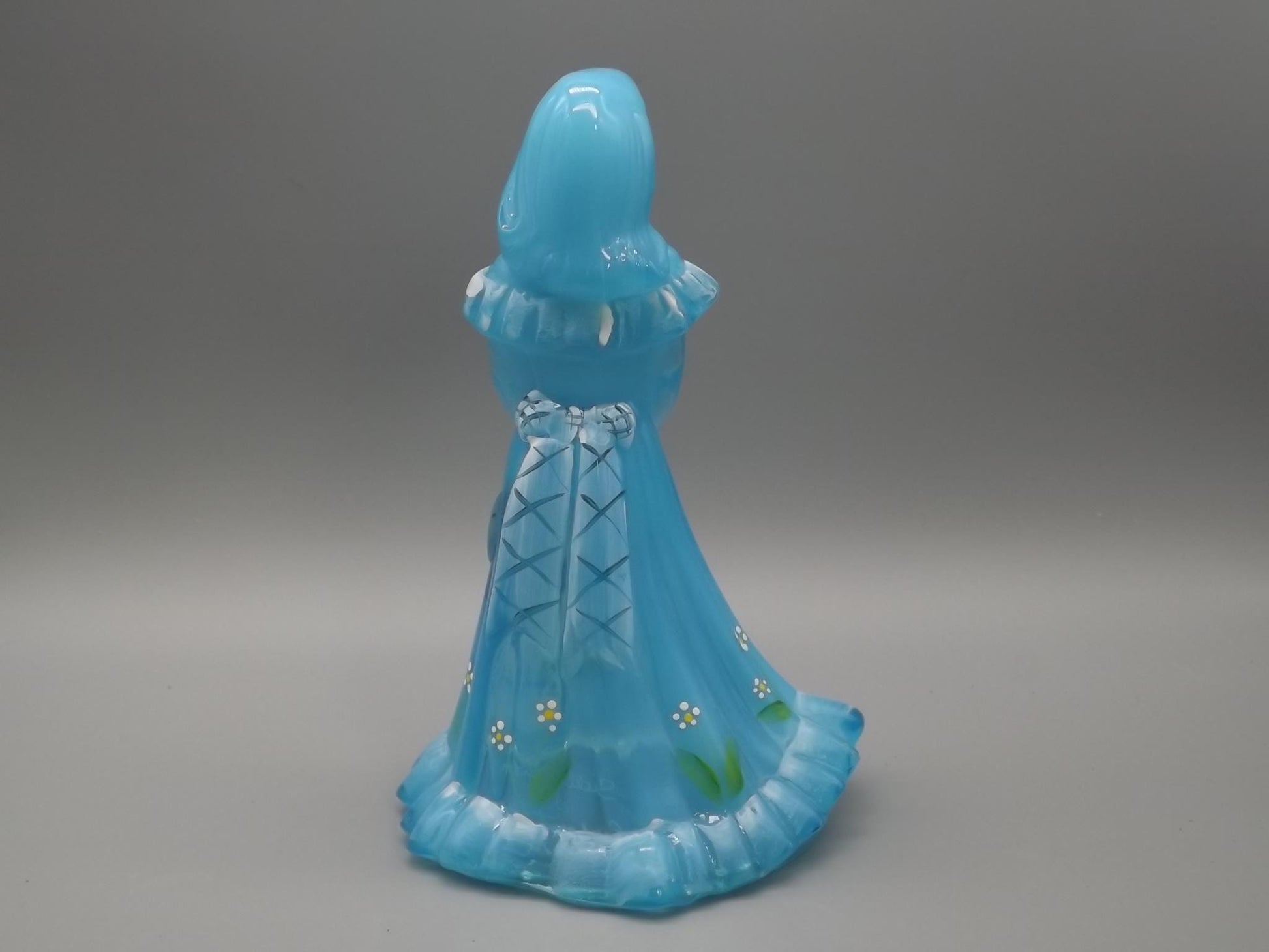 Vintage Fenton Bridesmaid Figurine: Hand-Painted Sky Blue Glass