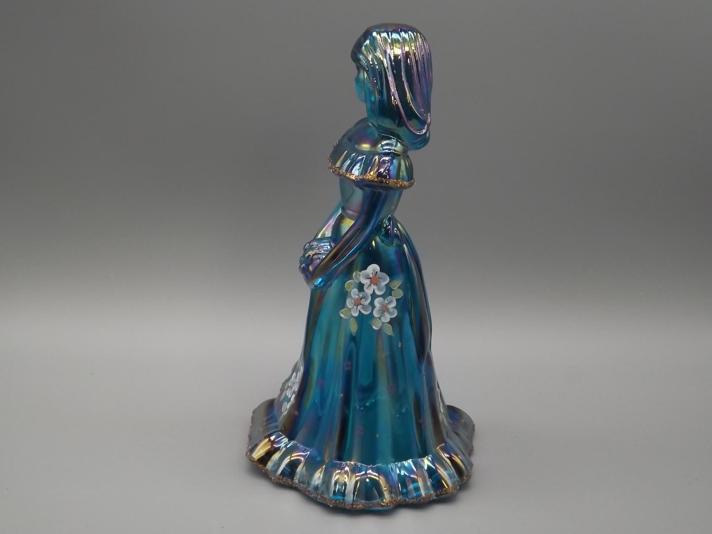 Vintage Fenton Bridesmaid Figurine: Iridescent Blue Glass, Hand-Painted
