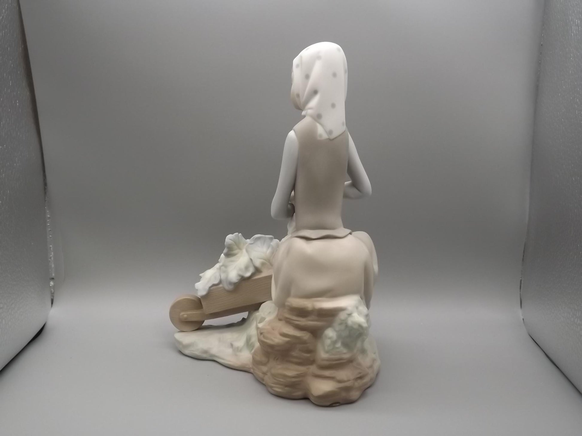 Vintage Lladro Figurine: Girl with Lamb & Wheelbarrow, Matte Finish #4816