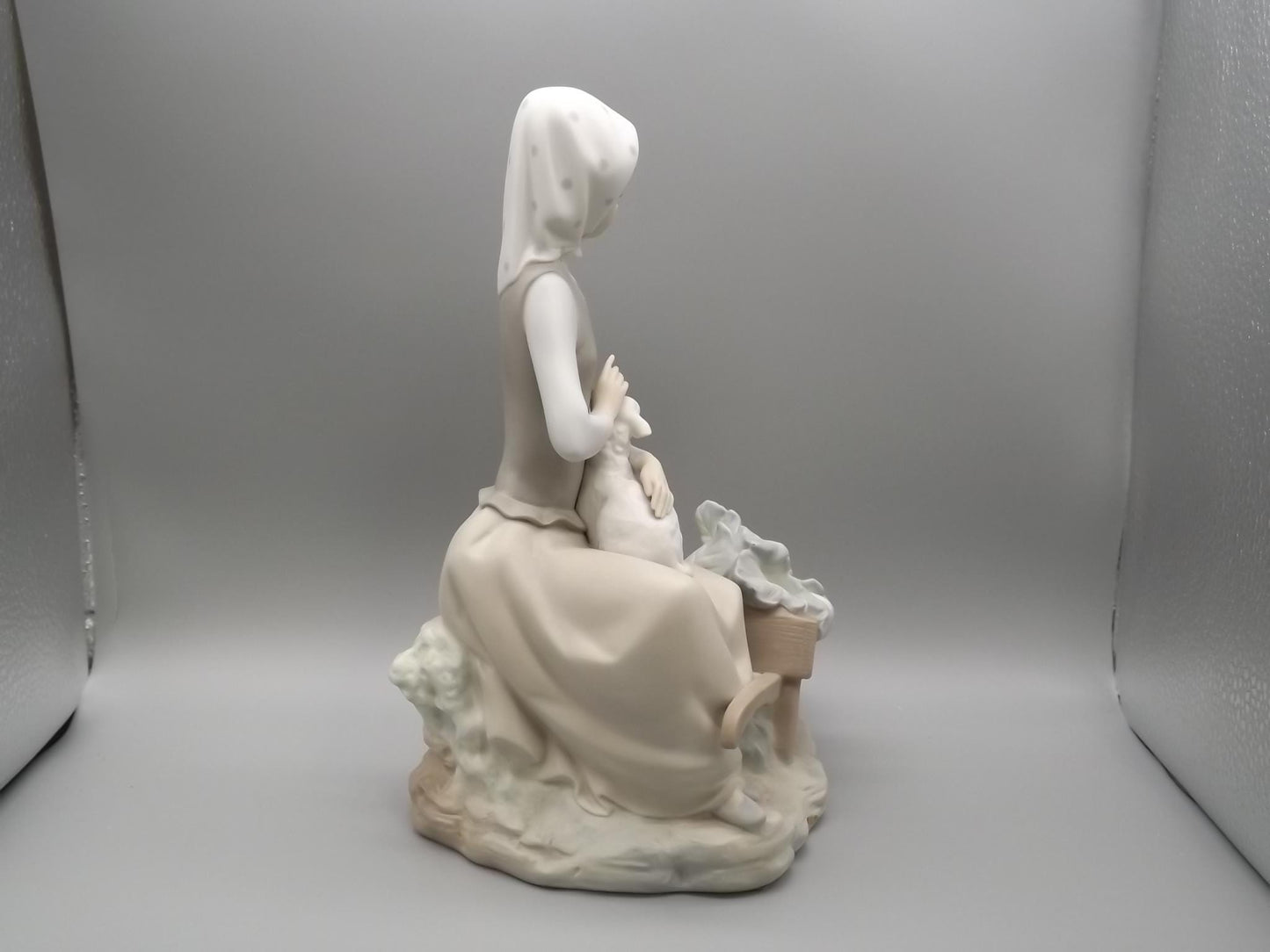 Vintage Lladro Figurine: Girl with Lamb & Wheelbarrow, Matte Finish #4816