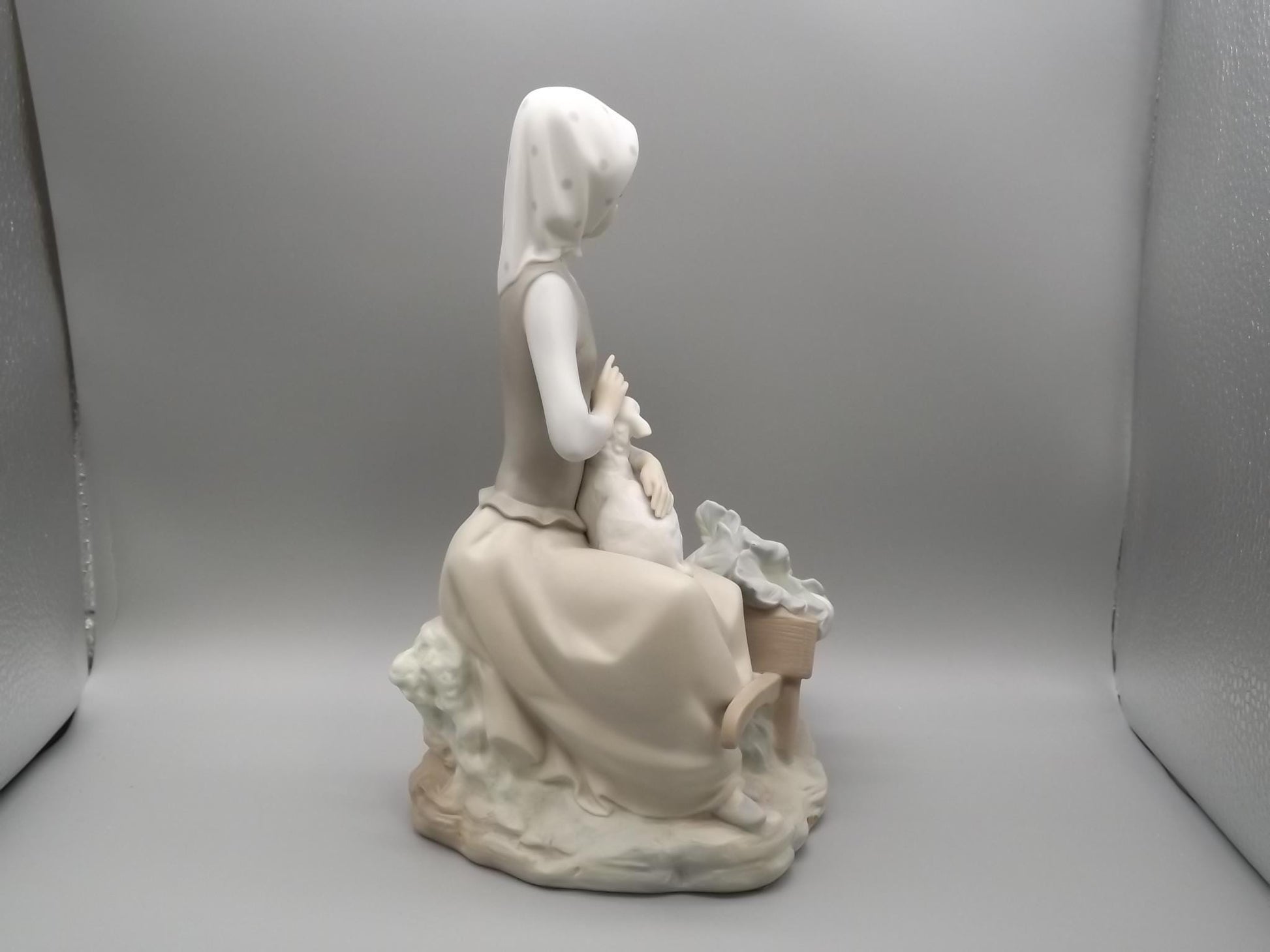 Vintage Lladro Figurine: Girl with Lamb & Wheelbarrow, Matte Finish #4816