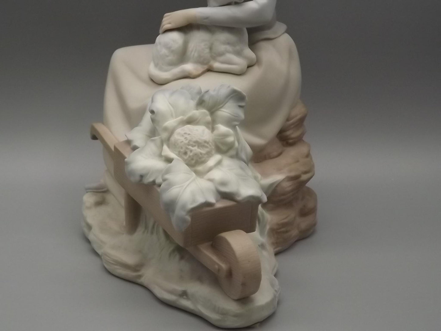 Vintage Lladro Figurine: Girl with Lamb & Wheelbarrow, Matte Finish #4816