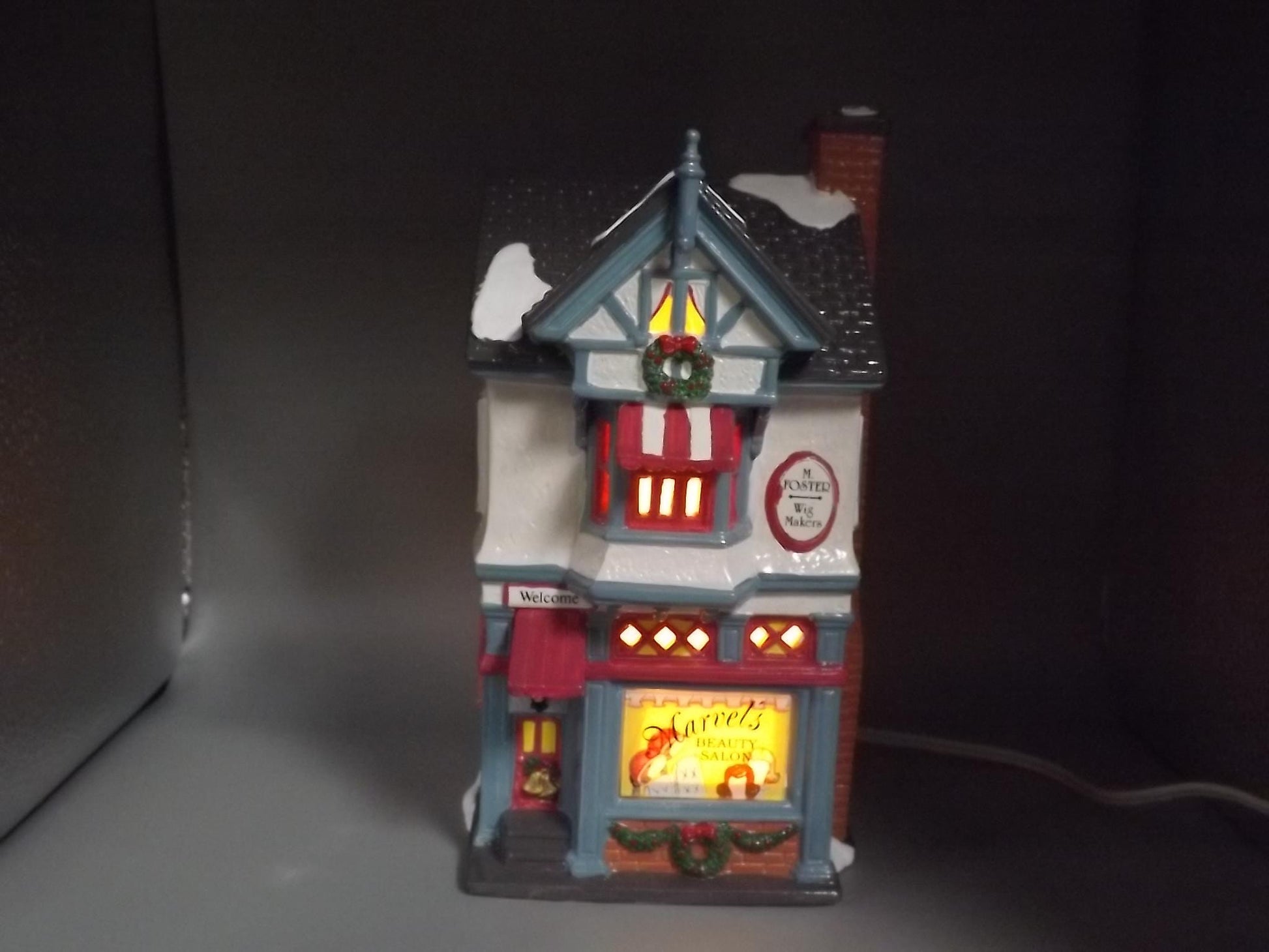 Vintage 1994 Snow Village "Marvel's Beauty Salon" Illuminated Figurine (With Box & COA)