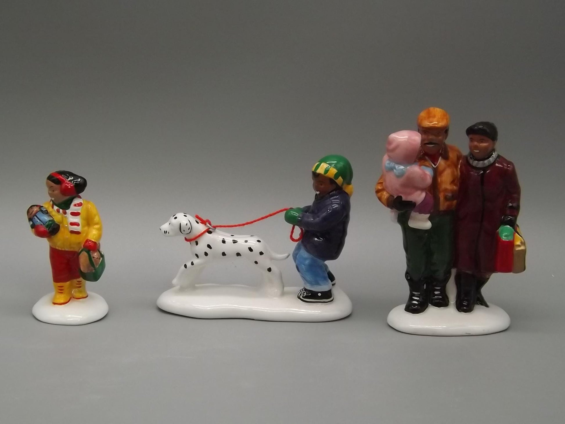 Vintage Snow Village Family Shopping Figurine Set